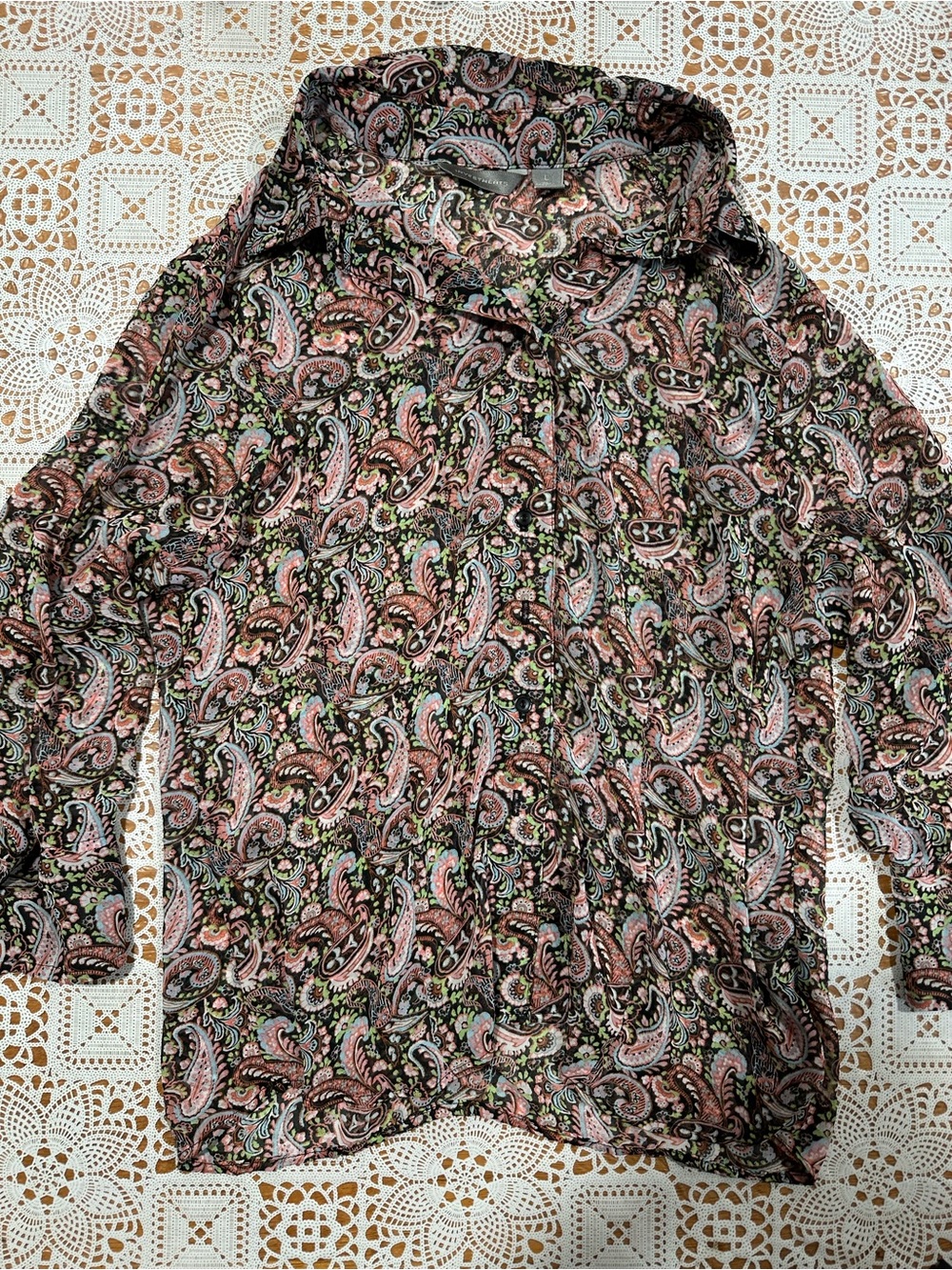 Investments Paisley Button Front Blouse Women’s Large Boho Career Top